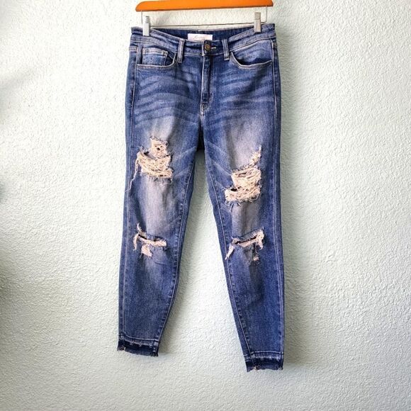 Kancan distressed high rise raw hem jeans - Picture 1 of 8